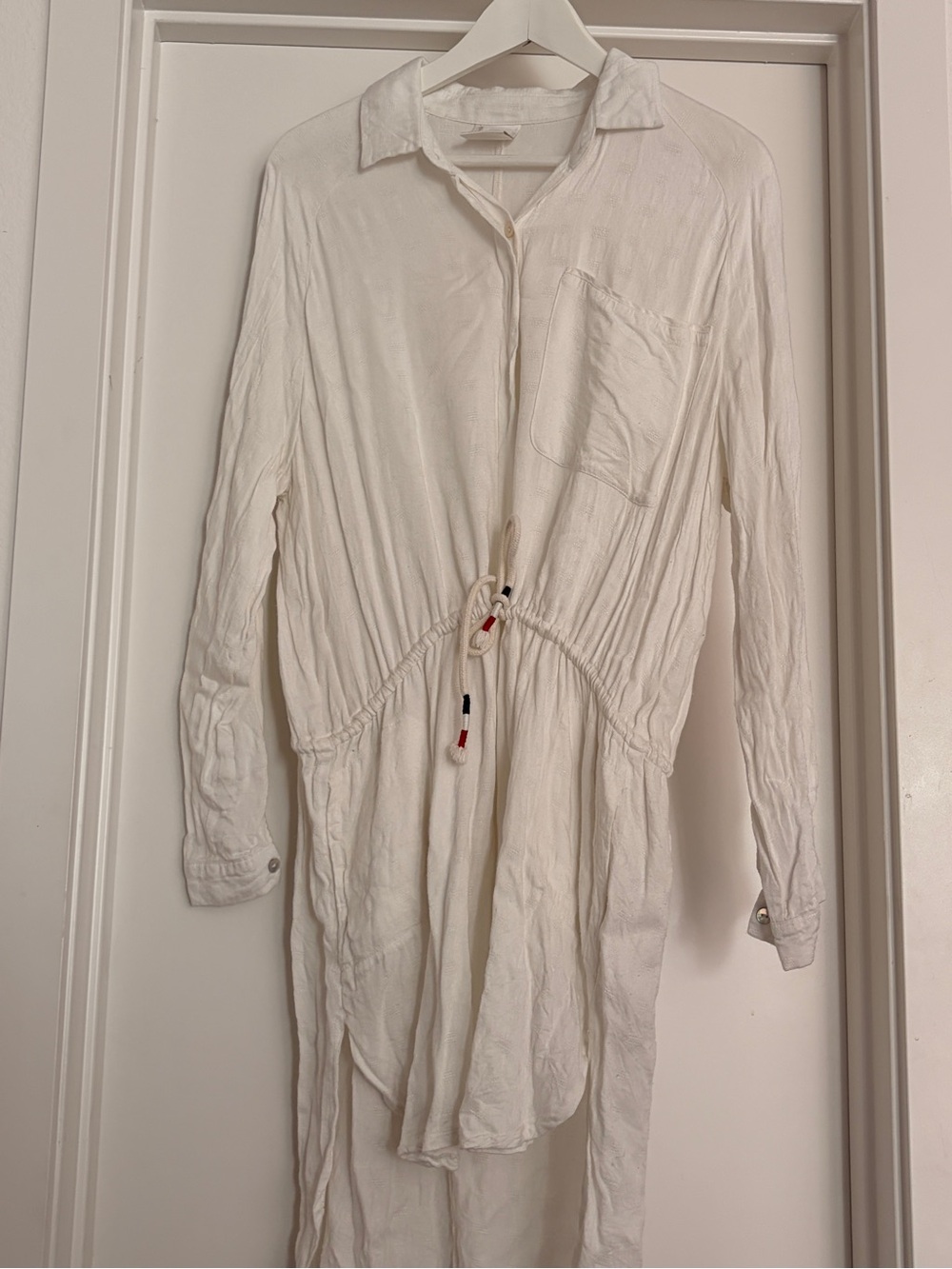 Anthropologie Cream Button-Front Drawstring Tunic